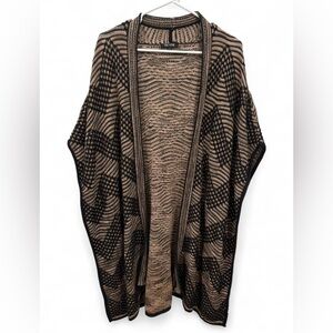 Nic + Zoe Chevron Knit Cape Cardigan Large Brown Black Kimono Drapey Fit Texture